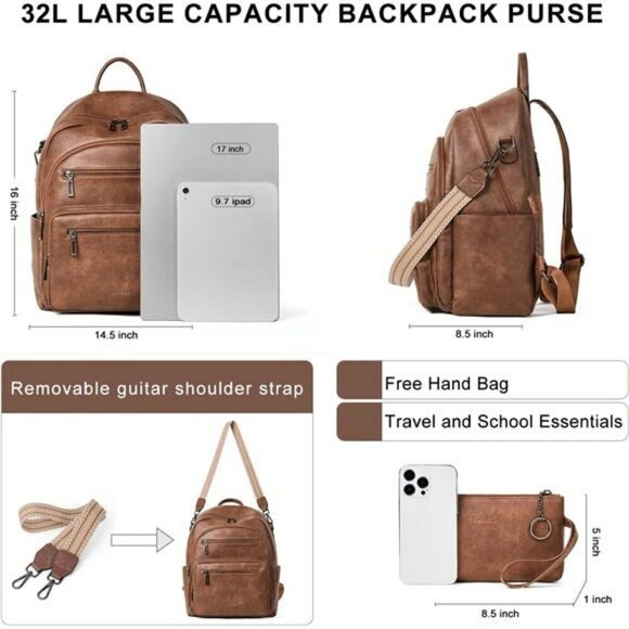 Women's Faux Leather Backpack Purse Convertible Travel Shoulder Bag Set - Picture 3 of 7